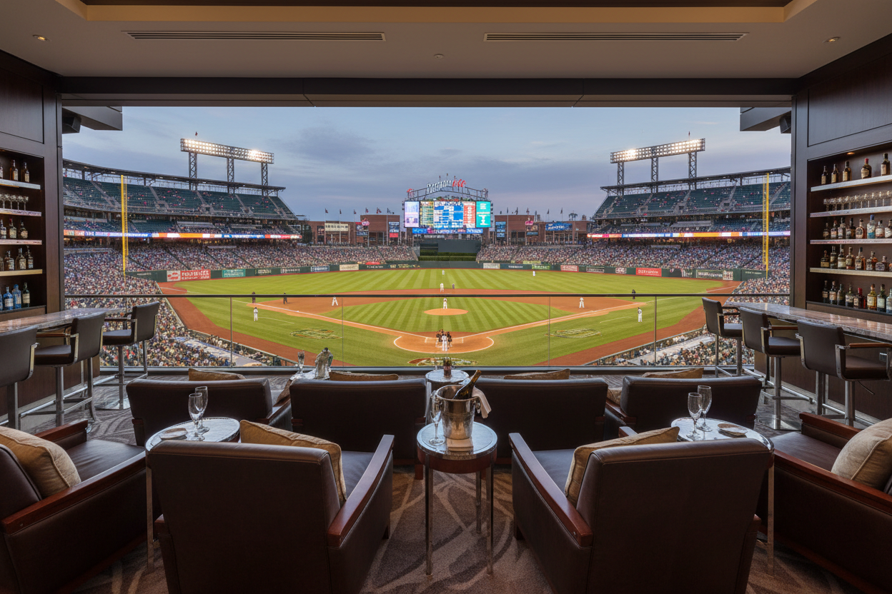 A View From an owners box at a baseball stadium